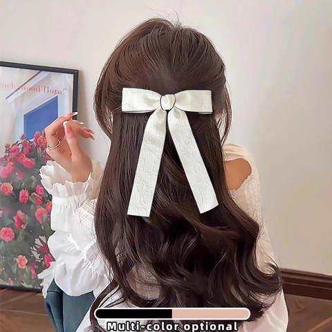 Pinza para el Pelo con Lazo Grande de Estilo Francés para Mujer Tela Jacquard Elegante Cinta Larga Accesorios de Cabello
