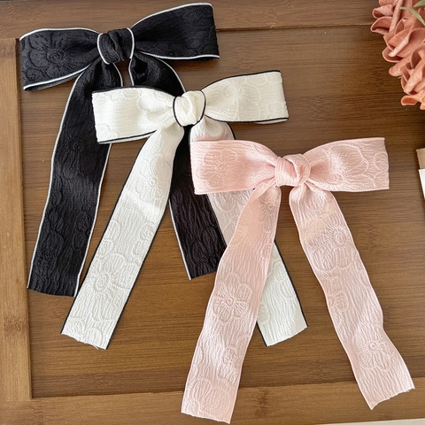 Pinza para el Pelo con Lazo Grande de Estilo Francés para Mujer Tela Jacquard Elegante Cinta Larga Accesorios de Cabello