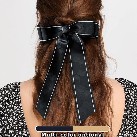 Elegant Bowknot Hair Clip With Long Ribbons Jacquard Webbing Alloy Hair Accessories For Women Stylish Handmade Hairpin