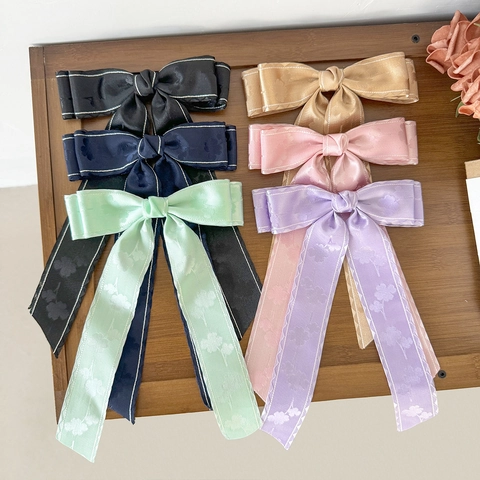 Elegant Bowknot Hair Clip With Long Ribbons Jacquard Webbing Alloy Hair Accessories For Women Stylish Handmade Hairpin