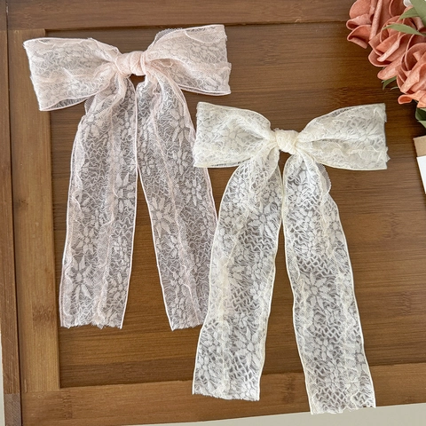 Vintage Lace Bow Hair Clip For Women Elegant Handmade Bowknot Hairpin With Artificial Pearl Sweet Fairy Hair Accessory