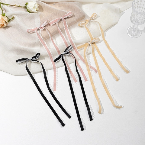 Pinza para el Pelo con Lazo de Encaje Balletcore con Cinta Larga Accesorios para el Cabello Estilo Lolita Dulce Hecho a Mano