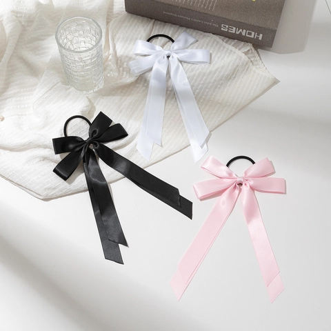 Elegantes Coleteros de Satén con Lazo y Cinta Larga Dulce Lazo de Cinta Soporte para Coleta Cintas para el Pelo para Mujer Niña Accesorios