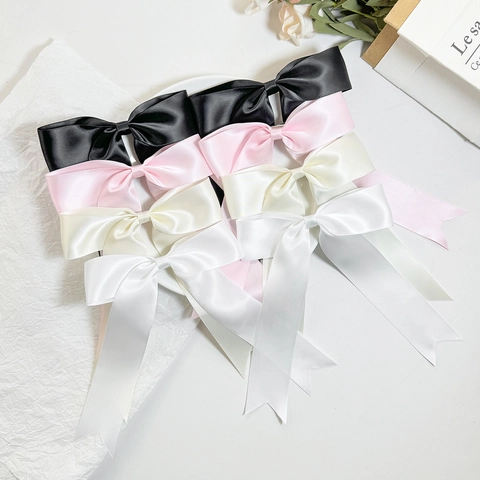 Süße Französischer Stil Satinband Schleife Haarklammer Langes Band Schwalbenschwanz Entenschnabelklemme Für Damen Mädchen Haarschmuck