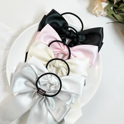Eleganter Großer Satin Schleife Haargummi Für Damen Handgefertigt Gurtband Haarseil Schleifenband Pferdeschwanz Halter Mode Haarschmuck