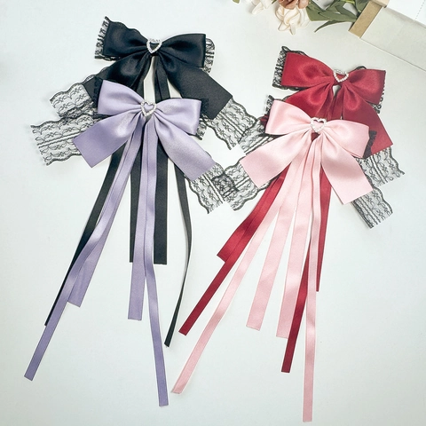 Subkultur Spitze Schleife Haarspange Langes Band Süß Cool Herz Strass Quaste Haarnadel Gothic Lolita Haarschmuck Damen