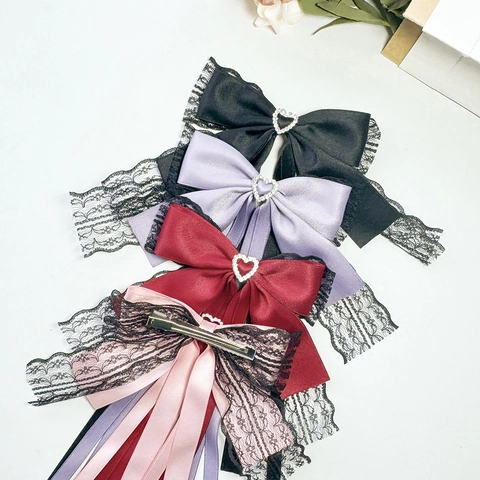 Subkultur Spitze Schleife Haarspange Langes Band Süß Cool Herz Strass Quaste Haarnadel Gothic Lolita Haarschmuck Damen