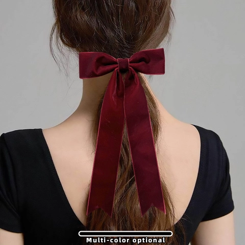 Vintage Samt Schleife Haargummi Elegante Lange Streamer Ponytail Halter Scrunches Französisch Stil Damen Mädchen Zubehör