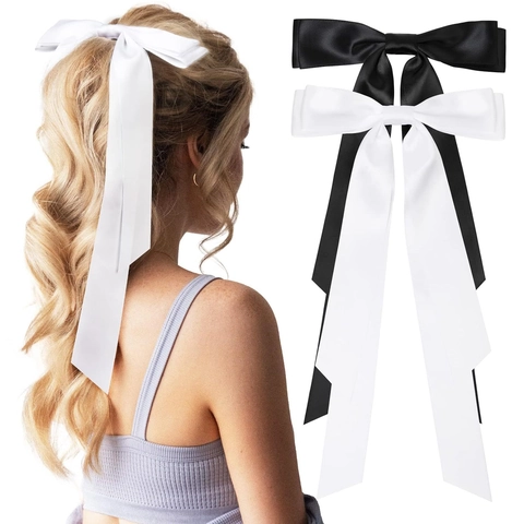 Eleganter Großer Satin Schleife Haarclip Mit Langem Band Vintage Süß Damen Mädchen Accessoire Party Hochzeit Haarschmuck