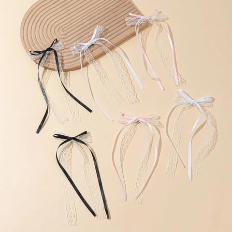 Molletta per Capelli a Fiocco in Pizzo Dolce Balletcore Con Nastri in Raso Clip a Becco d'Anatra Vintage Francese per Donna