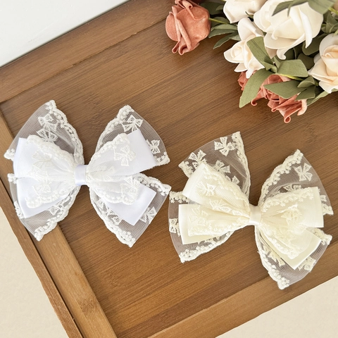 Fermaglio per Capelli a Fiocco in Pizzo Coreano Dolce per Donna Nastro di Raso Ricamato Clip a Becco d'Anatra Eleganti Accessori per Capelli