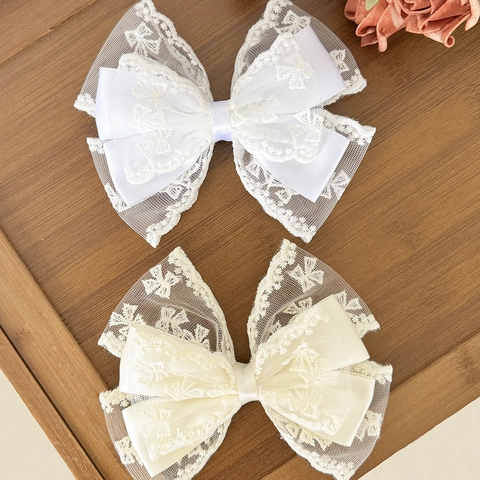 Fermaglio per Capelli a Fiocco in Pizzo Coreano Dolce per Donna Nastro di Raso Ricamato Clip a Becco d'Anatra Eleganti Accessori per Capelli