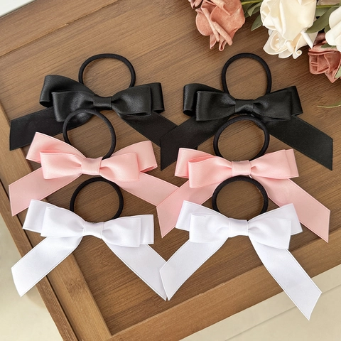 Sweet Satin Ribbon Bow Hair Ties With Long Streamers Korean Style High Elastic Ponytail Holders For Women Girls Accessories