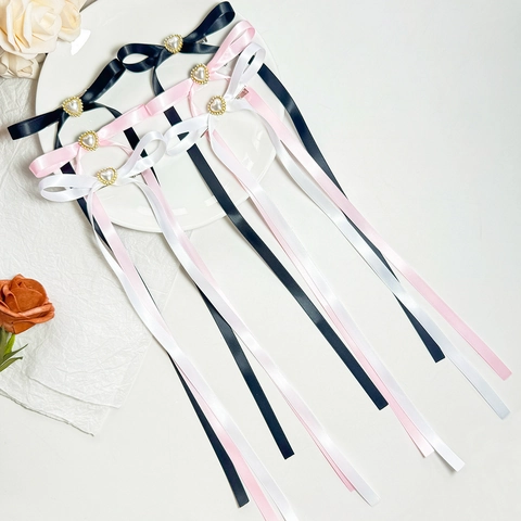 Elegante Balletcore Schleife Haarspangen Mit Herz Künstliche Perle Legierung Entenschnabel Clips Lange Streamer Kopfschmuck Für Damen