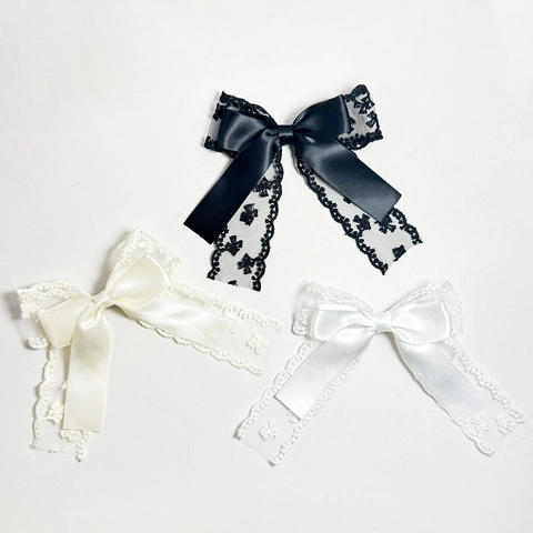 Vintage Lace Bowknot Hair Clip For Women Sweet Satin Ribbon Alligator Clip Handmade Floral Hairpins Girl Headwear Accessories