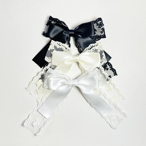 Vintage Lace Bowknot Hair Clip For Women Sweet Satin Ribbon Alligator Clip Handmade Floral Hairpins Girl Headwear Accessories