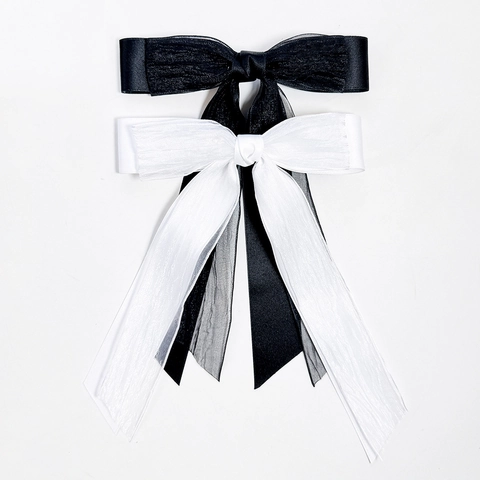 Elegant Double Layer Mesh Ribbon Bow Hair Clip For Women Fairylike Large Bowknot Streamer Spring Clip Hair Accessories