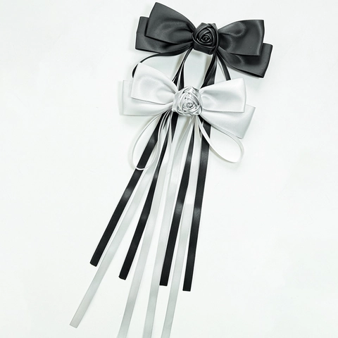 Elegante Fermaglio per Capelli con Fiocco in Nastro di Raso e Rosa in Metallo Grande Clip a Molla per Capelli Donna Accessorio