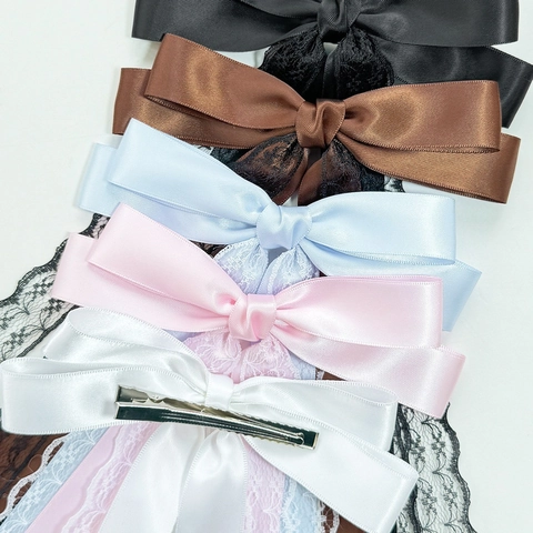 Süße Schleife Haarklammer Spitze Band Satin Lange Streamer Entenschnabel Clip Mode Elegante Haarschmuck Für Damen Mädchen