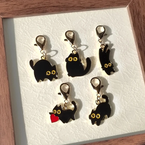 Cute Cartoon Black Cat Alloy Keychain Enamel Drip Oil Animal Pendant Key Ring For Bags Backpacks Women Kids Jewelry Gift