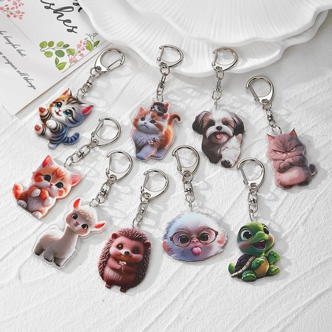 Kreativer Cartoon Tier Acryl Schlüsselanhänger Doppelseitiger Druck Süße Katze Hund Schildkröte Anhänger Für Tasche Rucksack