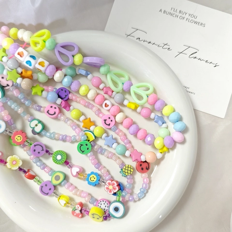 Handmade Beaded Phone Strap Resin Fruit Polymer Clay Smiley Face Heart Star Colorful Y2K Mobile Charm Lanyard Jewelry For Women