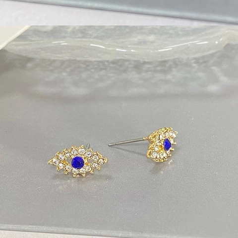 Vintage Vergoldete Legierung Böser Blick Ohrstecker Mit Blauem Kristall Und Weißen Strasssteinen Für Damen Schmuck