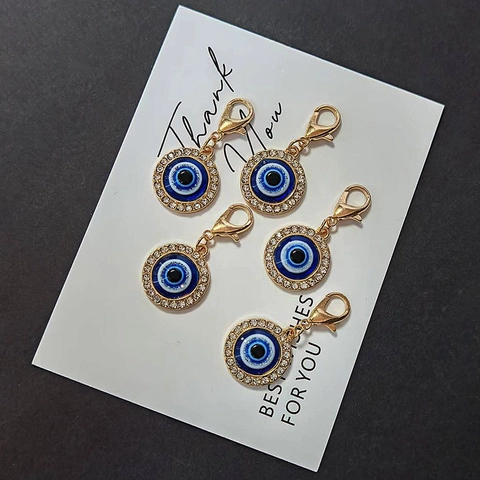 Malocchio Pendaglio per Portachiavi Tondo Lega con Strass Placcato Oro Amuleto di Protezione Charm per Borsa Gioielli Unisex Regalo