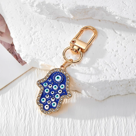Vintage Hand Der Fatima Böser Blick Schlüsselanhänger Legierung Emaille Strass Türkisch Blaues Auge Schlüsselring Tasche Anhänger