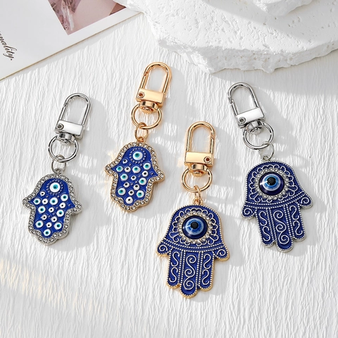 Vintage Hand Der Fatima Böser Blick Schlüsselanhänger Legierung Emaille Strass Türkisch Blaues Auge Schlüsselring Tasche Anhänger