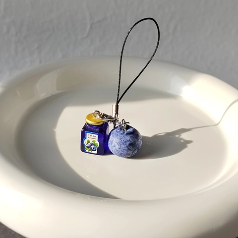 Realistische Blaubeere Simulation Essen Schlüsselanhänger Harz Marmeladenglas Handy-Anhänger Tasche Deko Legierung Frucht Anhänger Lanyard