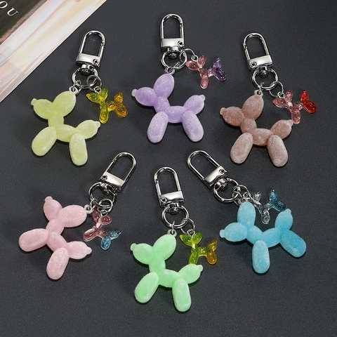 Lichtgevende Gevlokte Ballonhond Sleutelhanger Macaron Hars Dier Hanger Sleutelring Voor Tas Decoratie