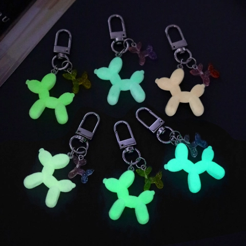Lichtgevende Gevlokte Ballonhond Sleutelhanger Macaron Hars Dier Hanger Sleutelring Voor Tas Decoratie