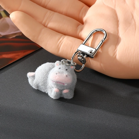 Simpatico Portachiavi Ippopotamo Floccato Cartone Animato Animale Ciondolo Per Borsa Mini Statuetta Regalo Per Donne Ragazze
