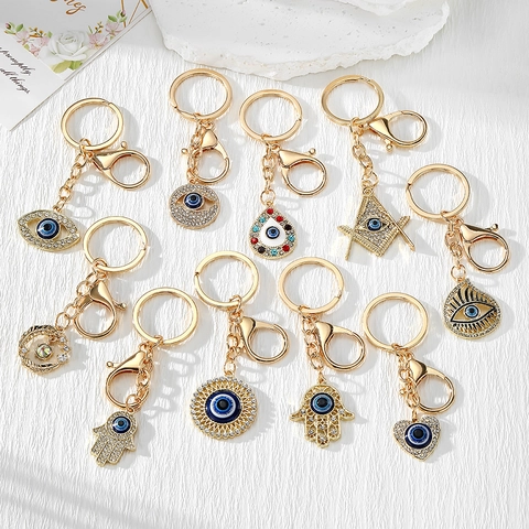 Ethnischer Böser Blick Hand Der Fatima Schlüsselanhänger Legierung Strass Emaille Nazar Herz Mond Anhänger Für Damen Taschen Deko