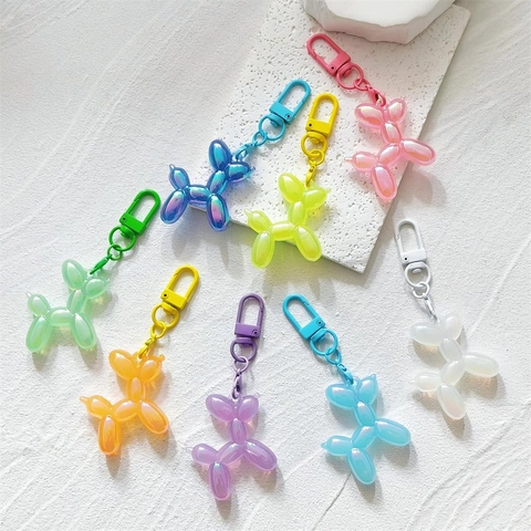 Balloon Dog Keychain Acrylic Holographic Macaron Color Cartoon Animal Bag Pendant Fashion Jewelry Accessary For Women Girls
