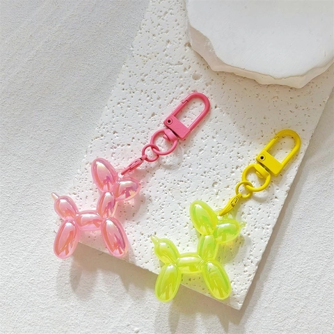 Balloon Dog Keychain Acrylic Holographic Macaron Color Cartoon Animal Bag Pendant Fashion Jewelry Accessary For Women Girls