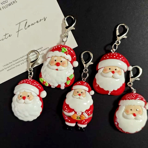 Porte-Clés en Résine Père Noël Dessin Animé Avec Fermoir Mousqueton en Alliage Pendentif Noël pour Sac à Dos Femme Cadeau