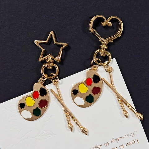 Llavero de Paleta de Artista y Pincel de Aleación Dorada Colgante Creativo para Pintores Estudiantes de Arte Profesores Regalo