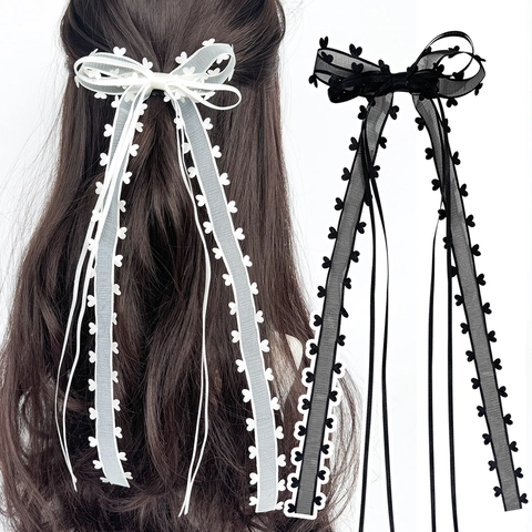 Pinza para el Cabello con Lazo de Malla Estilo Ballet Cinta Larga Encaje Corazón Dulce Hada para Mujer Accesorios para el Pelo