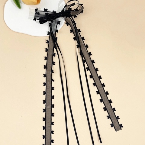 Pinza para el Cabello con Lazo de Malla Estilo Ballet Cinta Larga Encaje Corazón Dulce Hada para Mujer Accesorios para el Pelo