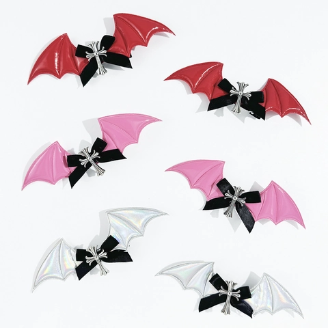 Fermagli per Capelli Gotici ad Ali di Pipistrello Con Fiocco e Croce in Metallo per Donna Dark Style Halloween Accessori
