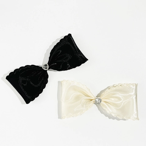 Fermaglio per Capelli a Fiocco in Rete Stile Coreano per Donna Dolce Cuore con Strass Clip a Becco d'Anatra Elegante Accessorio per Capelli