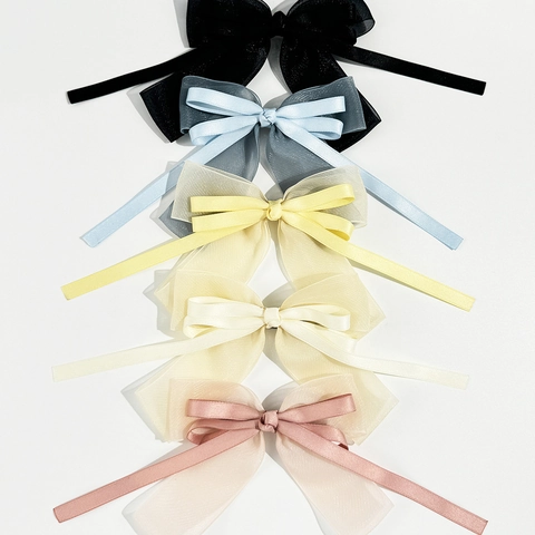 Sweet Korean Style Mesh Bow Hair Clip For Women Handmade Satin Ribbon Double Layer Duckbill Clip Elegant Hair Accessory