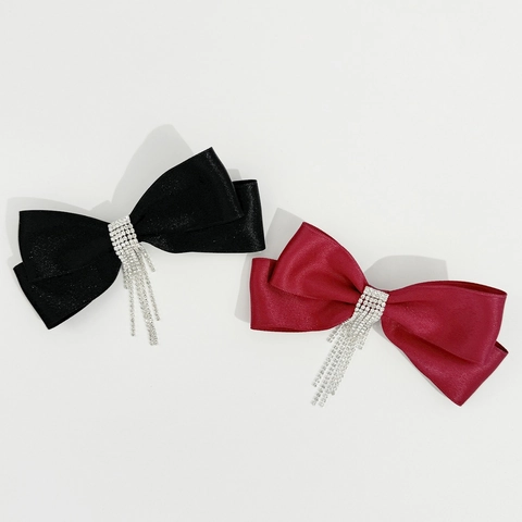 Elegant Ribbon Bow Hair Clip For Women Luxurious Rhinestone Tassel Duckbill Clip Versatile Evening Party Hair Accessories