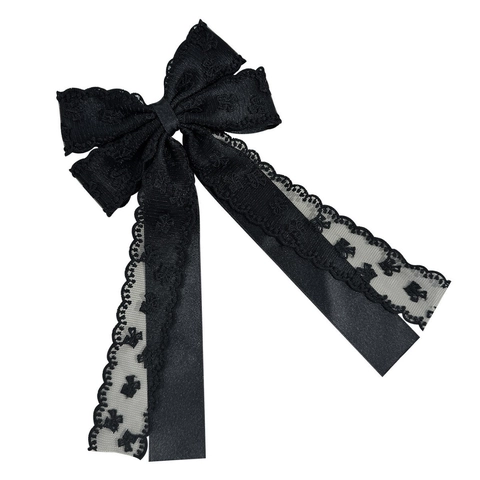 Elegante Fermaglio per Capelli con Fiocco in Pizzo Francese Nastro Lungo Clip a Molla Retro Ricamo Floreale Accessori per Capelli Donna