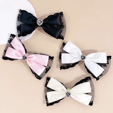 Sweet Cool Spitze Herz Schleife Haarspange Für Damen Schleifenband Mit Strass Legierung Entenschnabel Clip Haarschmuck