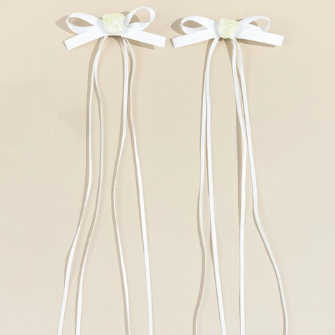 Balletcore Satinband Schleife Haarklammer Mit Rose Lange Quasten Streamer Süß Elegant Haarschmuck Für Damen Doppelte Klammern