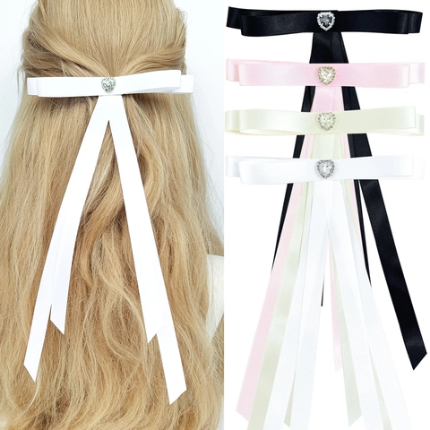 Satin Schleife Haarspange Mit Herz Strass Lange Bänder Süßer Balletcore Kopfschmuck Für Damen Mädchen