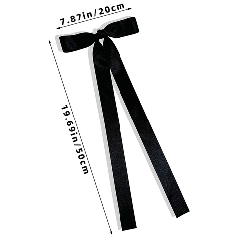 Elegante Pinza para el Cabello de Satén con Lazo y Cintas Largas Color Sólido Versátil Pinza de Resorte Tocado de Moda para Mujer